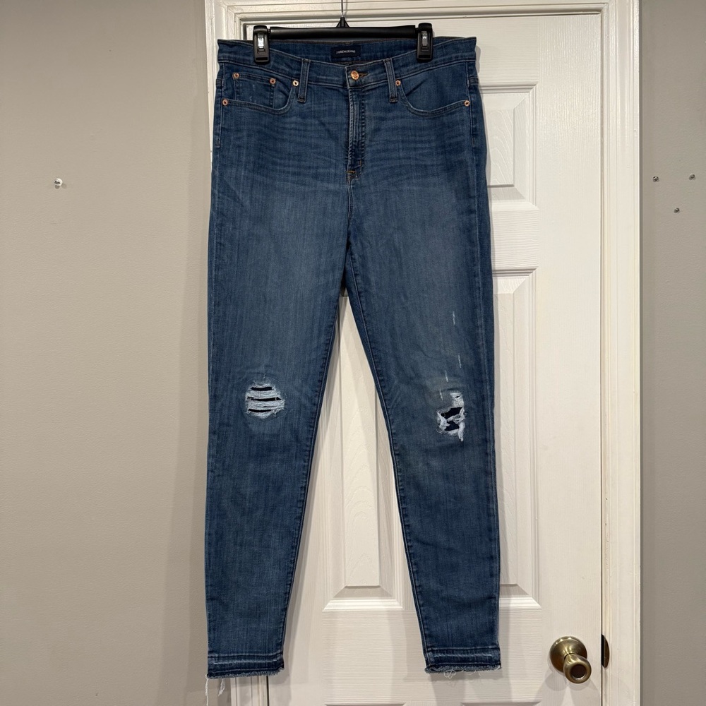 J Crew 9” High Rise Toothpick Skinny Jeans Medium Wash Blue Denim Size 32 Tall